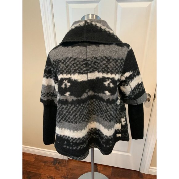 John + Jenn Gray & Black Wool Western Wrap Coat, Size Small - Picture 5 of 6